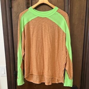 Free People Green and Brown Contrast Top